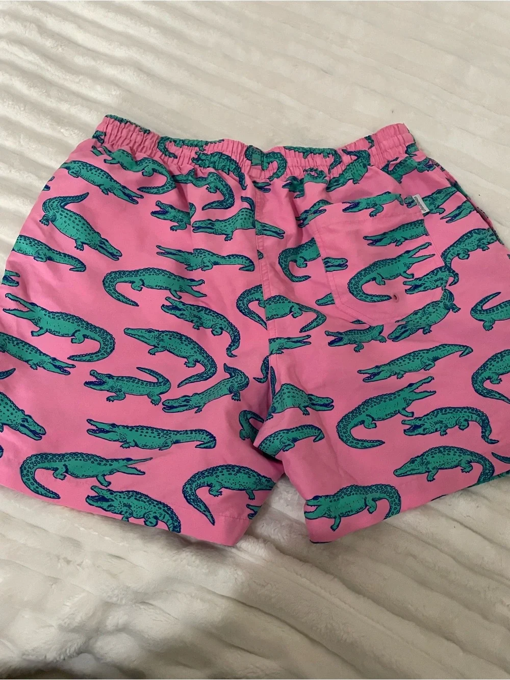 chubbies Pink Swim Trunks with Teal Alligator Print